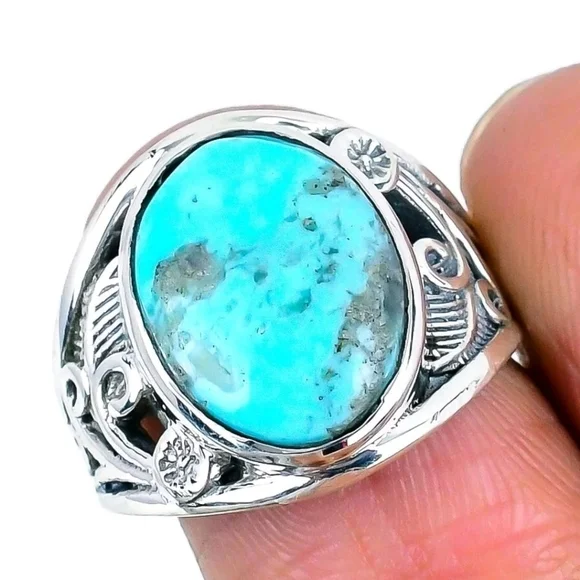 Arizona Turquoise 925 Sterling Silver Statement Wife Ring US 7.5 Valentines Day